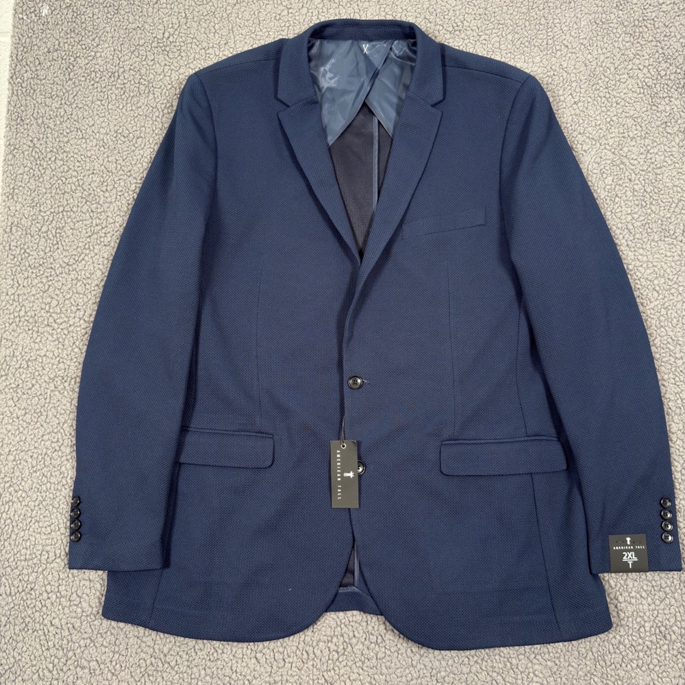 American Tall Blazer Mens 2XLT Everyday Performance Navy Blue Knit Lightweight